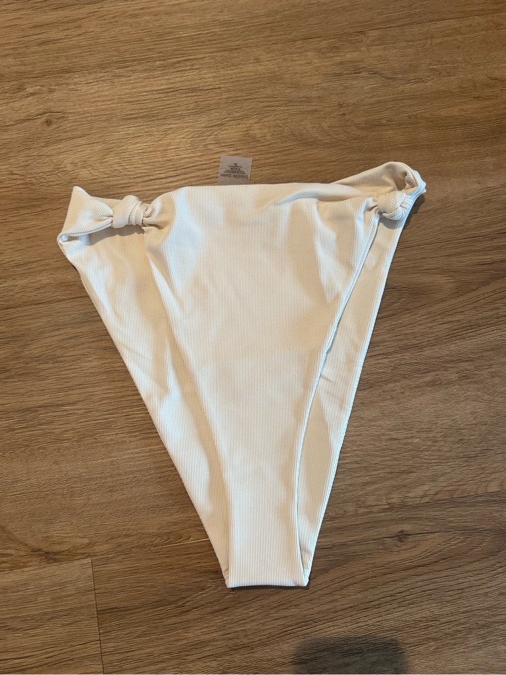 White Ribbed High-Cut Bikini Bottoms with Side Knots